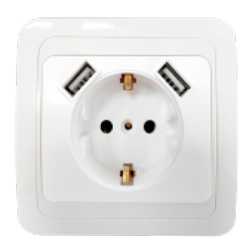 Розетка одинарная с заземлением CLASSICO с двумя USB белая 2047 IN HOME