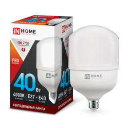 Лампа светодиодная LED-HP-PRO 40Вт 230В Е27 с адаптером E40 4000К 3600Лм IN HOME