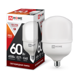 Лампа светодиодная LED-HP-PRO 60Вт 230В E27 с адаптером Е40 6500К 5400Лм IN HOME